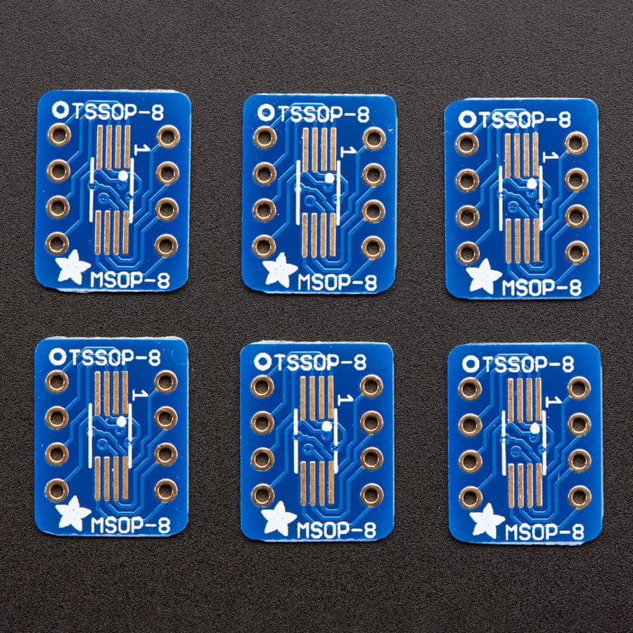 SMT Breakout PCB for SOIC-8, MSOP-8 or TSSOP-8 - 6 Pack