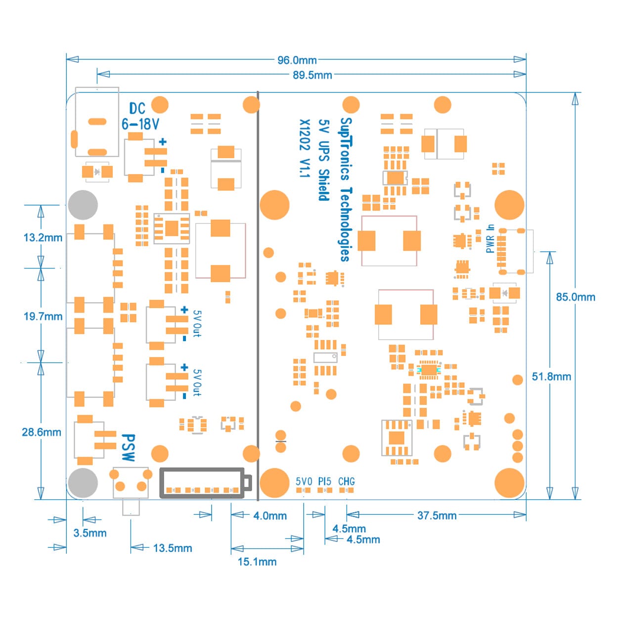 SupTronics X1202 4-Cell 18650 UPS for Raspberry Pi 5 by SupTronics - The Pi Hut