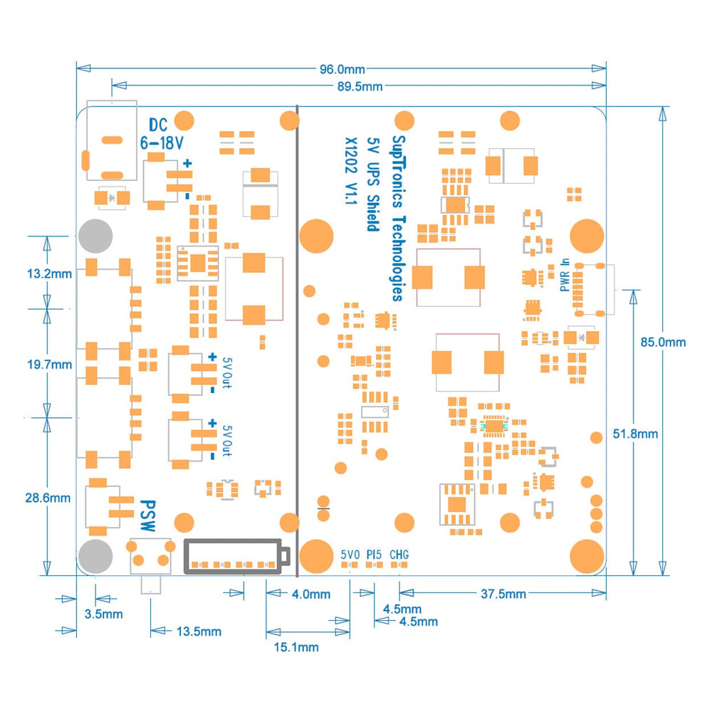 SupTronics X1202 4-Cell 18650 UPS for Raspberry Pi 5 by SupTronics - The Pi Hut