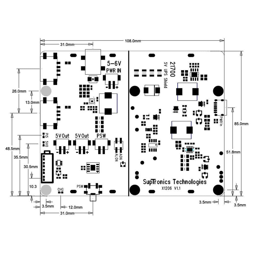 SupTronics X1206 4-Cell 21700 UPS for Raspberry Pi 5 by SupTronics - The Pi Hut