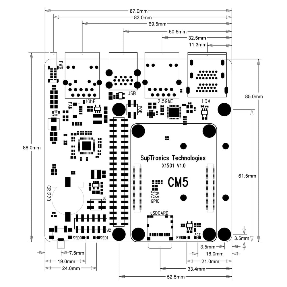 SupTronics X1501 Dual Ethernet Dual NVMe IO Board for CM5 by SupTronics - The Pi Hut