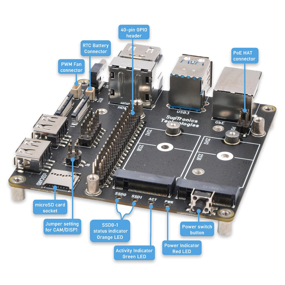 SupTronics X1507 Fanless Dual NVME IO Board for CM5 by SupTronics - The Pi Hut