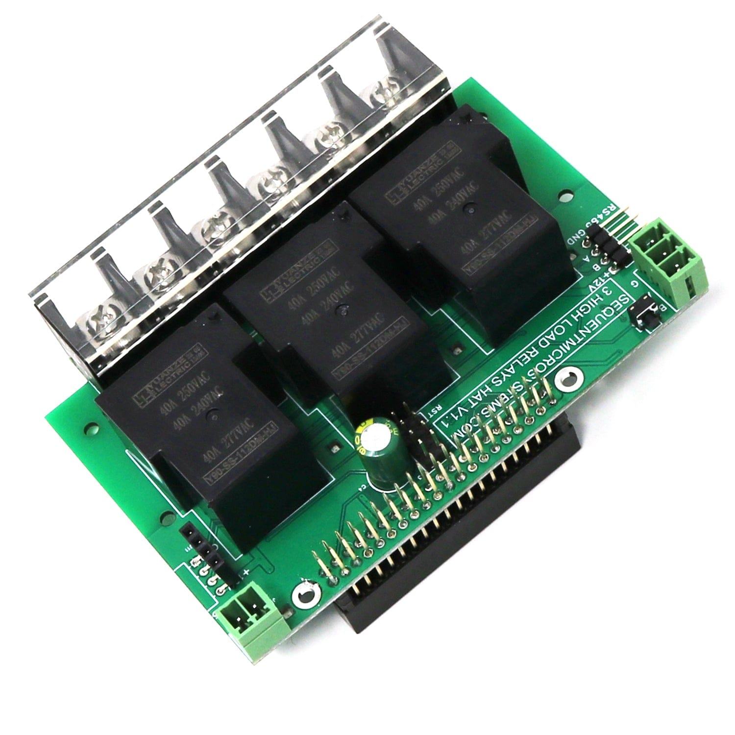 Three 40A/240V Relays RS485 Daisy-chainable HAT for Raspberry Pi - The Pi Hut