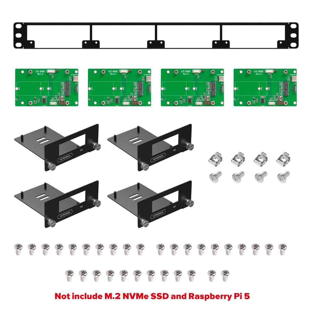 Uctronics Rack Basic for Pi 5 - 19" 1U Rack Mount with 4x M.2 Bases by Uctronics - The Pi Hut