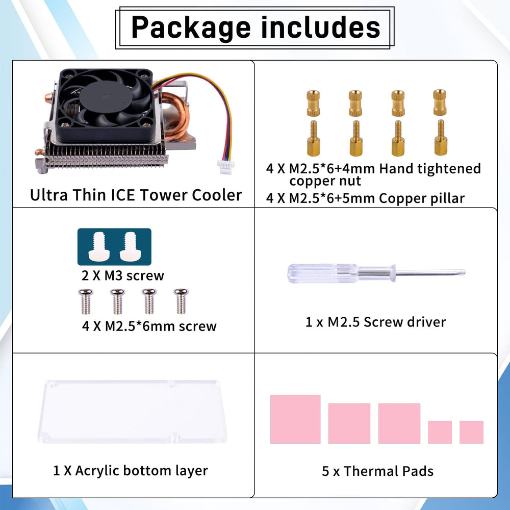 Ultra-thin ICE Tower Cooler for Raspberry Pi 5