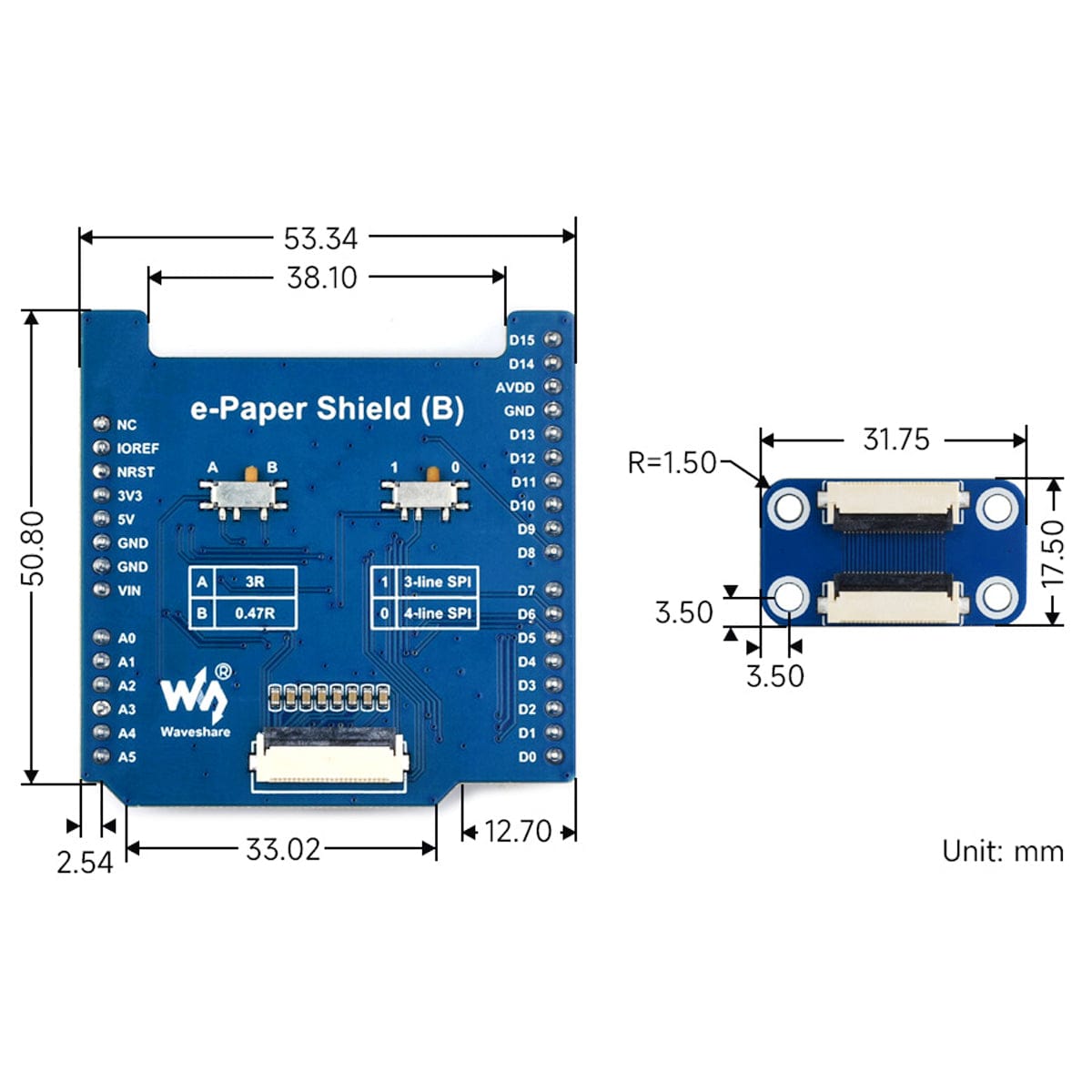 Universal E-Paper Raw Panel Driver Shield (B) for Arduino - The Pi Hut