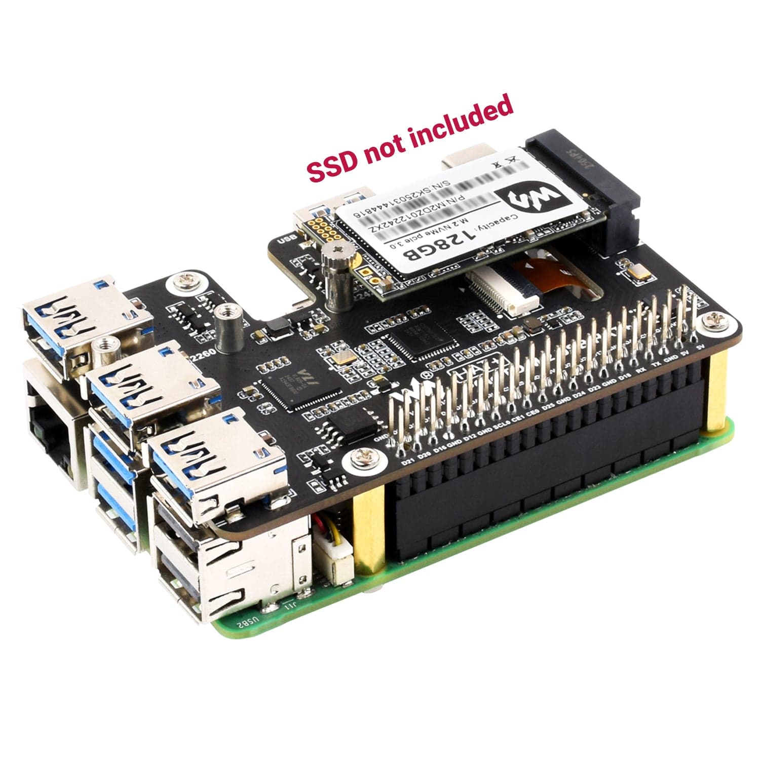 USB 3.2 Gen1 and M.2 HAT+ for Raspberry Pi 5 by Waveshare - The Pi Hut
