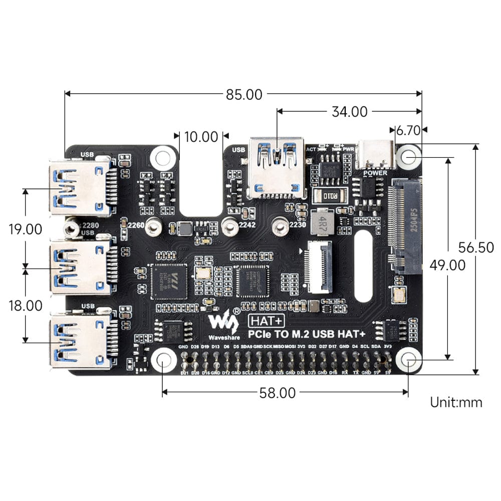 USB 3.2 Gen1 and M.2 HAT+ for Raspberry Pi 5 by Waveshare - The Pi Hut