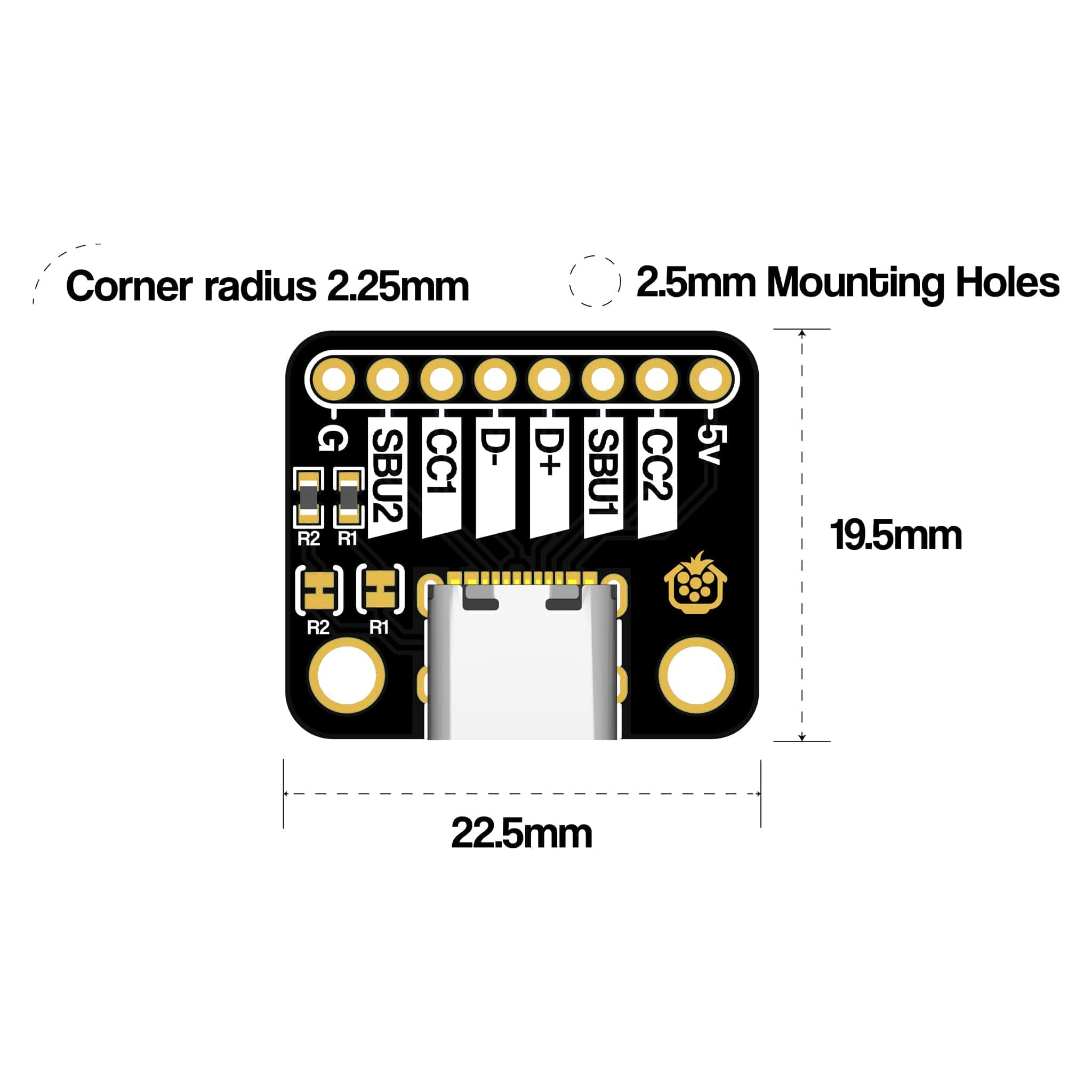USB-C Breakout - Horizontal by The Pi Hut - The Pi Hut
