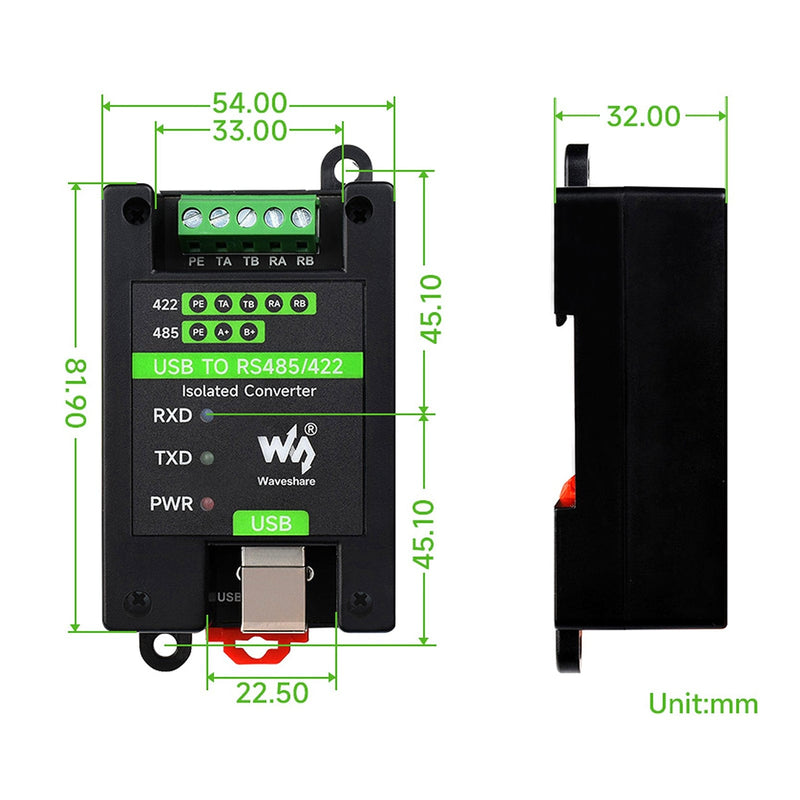 Waveshare USB to RS232/RS485/TTL(UART) Interface Converter Industrial Isolated Converter Adapter with Original CH343G Chip, up to 2 Mbps Baudrate,Onboard Power Isolation, Transient Voltage Suppressor