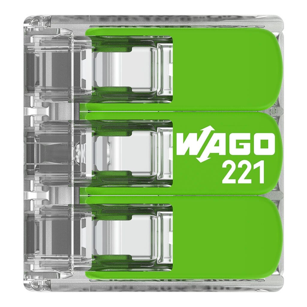 WAGO Green 221-423 32A 3-Way Lever Connectors - Pack of 3