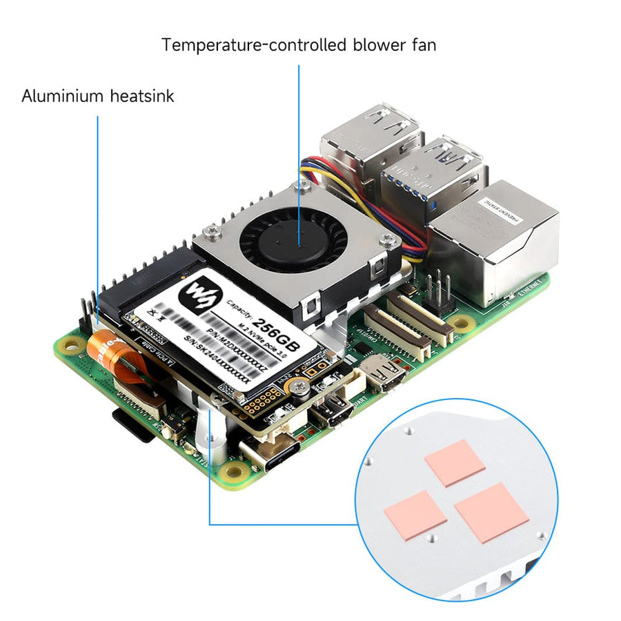 Waveshare M.2 Adapter with Active Cooler for Raspberry Pi 5 - The Pi Hut