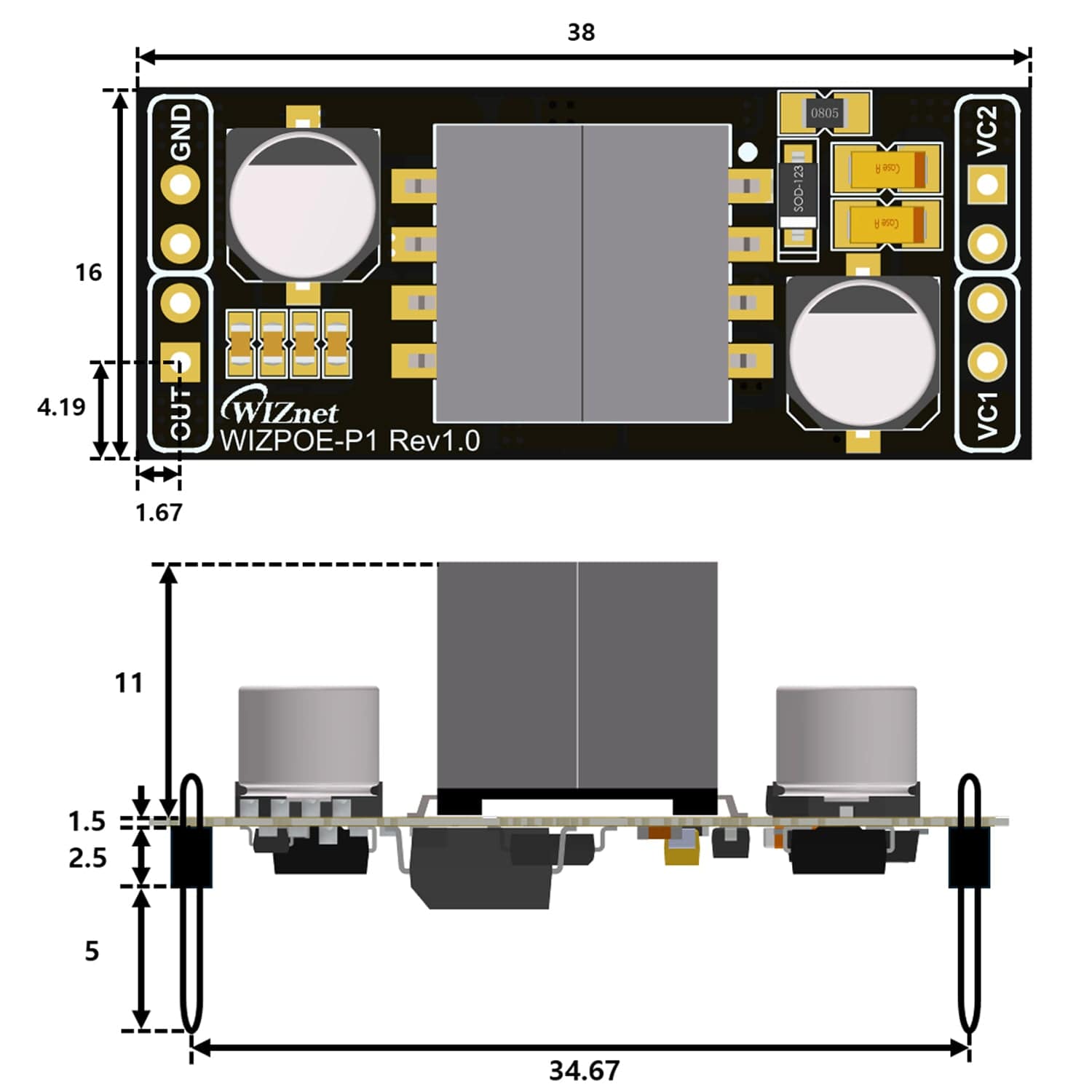 WIZnet WIZPoE-P1 PoE Module - The Pi Hut