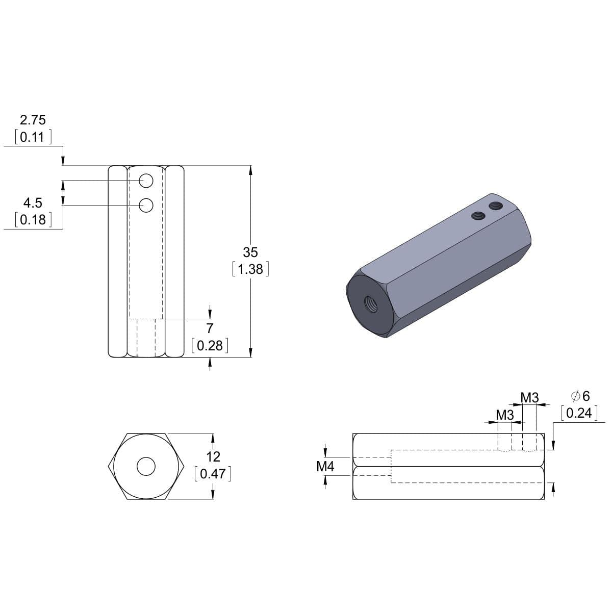 12mm Hex Wheel Adapter for 6mm Shafts - Extended (2-Pack) - The Pi Hut