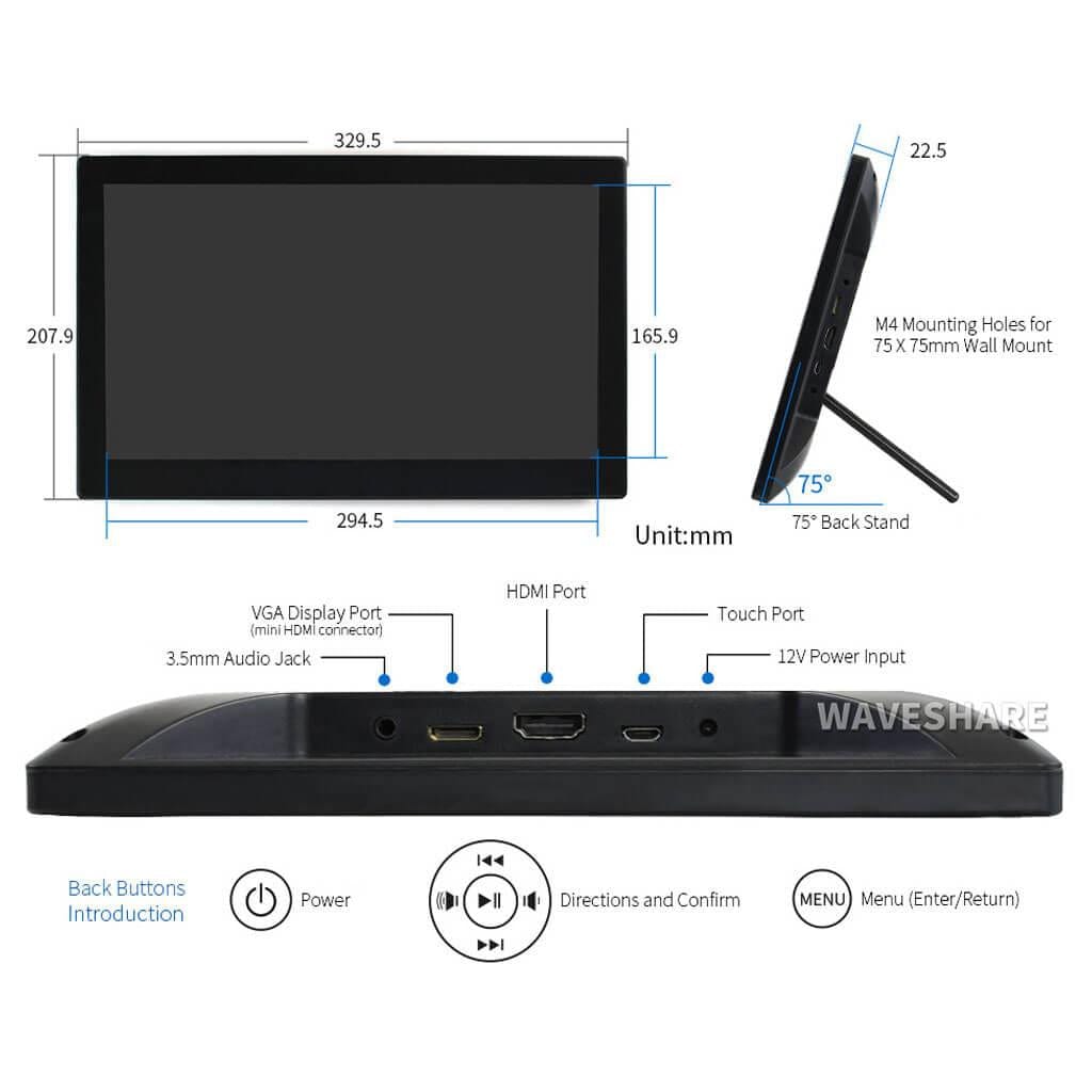 13.3" IPS Capacitive Touch HDMI LCD with Case (1920x1080) - The Pi Hut