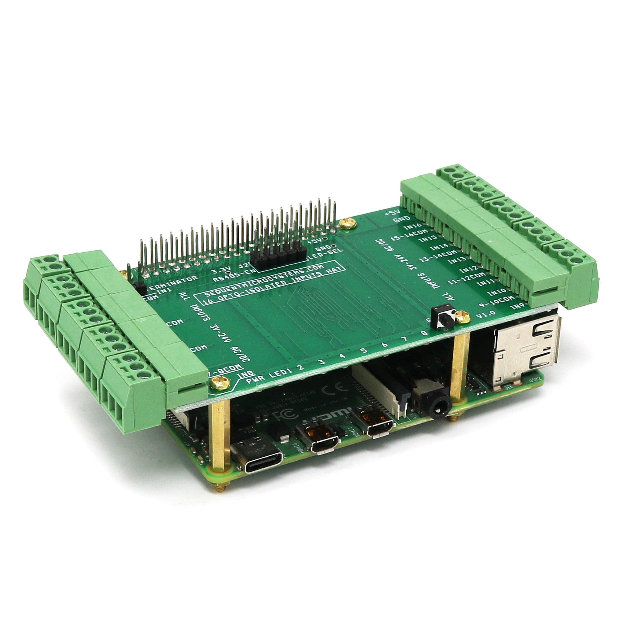 16 LV Digital Inputs 8-Layer Stackable HAT for Raspberry Pi | The