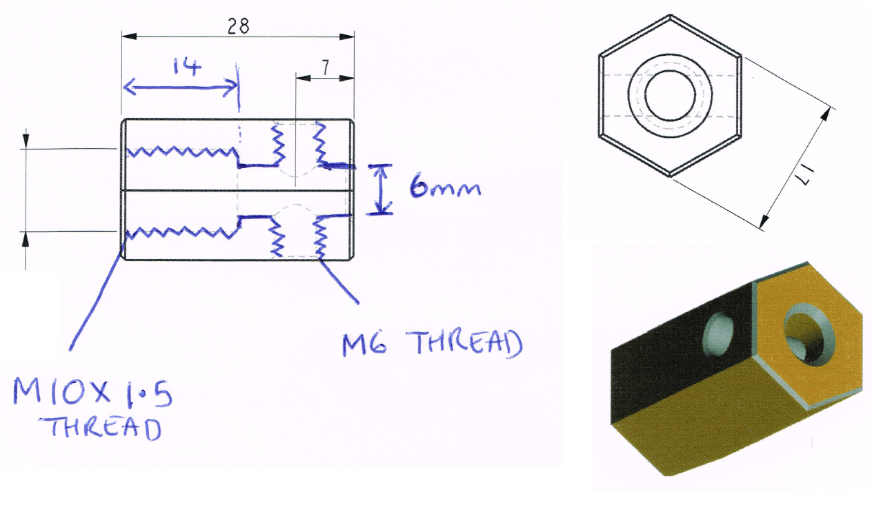 17mm Hex Brass Motor Shaft Hub - 6mm - The Pi Hut