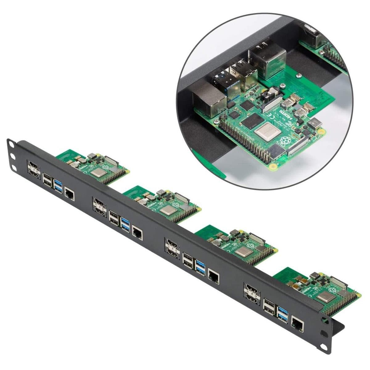 19" 1U Rack Mount for Raspberry Pi 4 with HDMI Adapter Boards - The Pi Hut