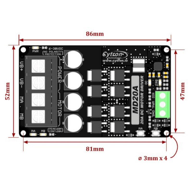 20A 6V-30V Single-Channel DC Motor Driver - The Pi Hut