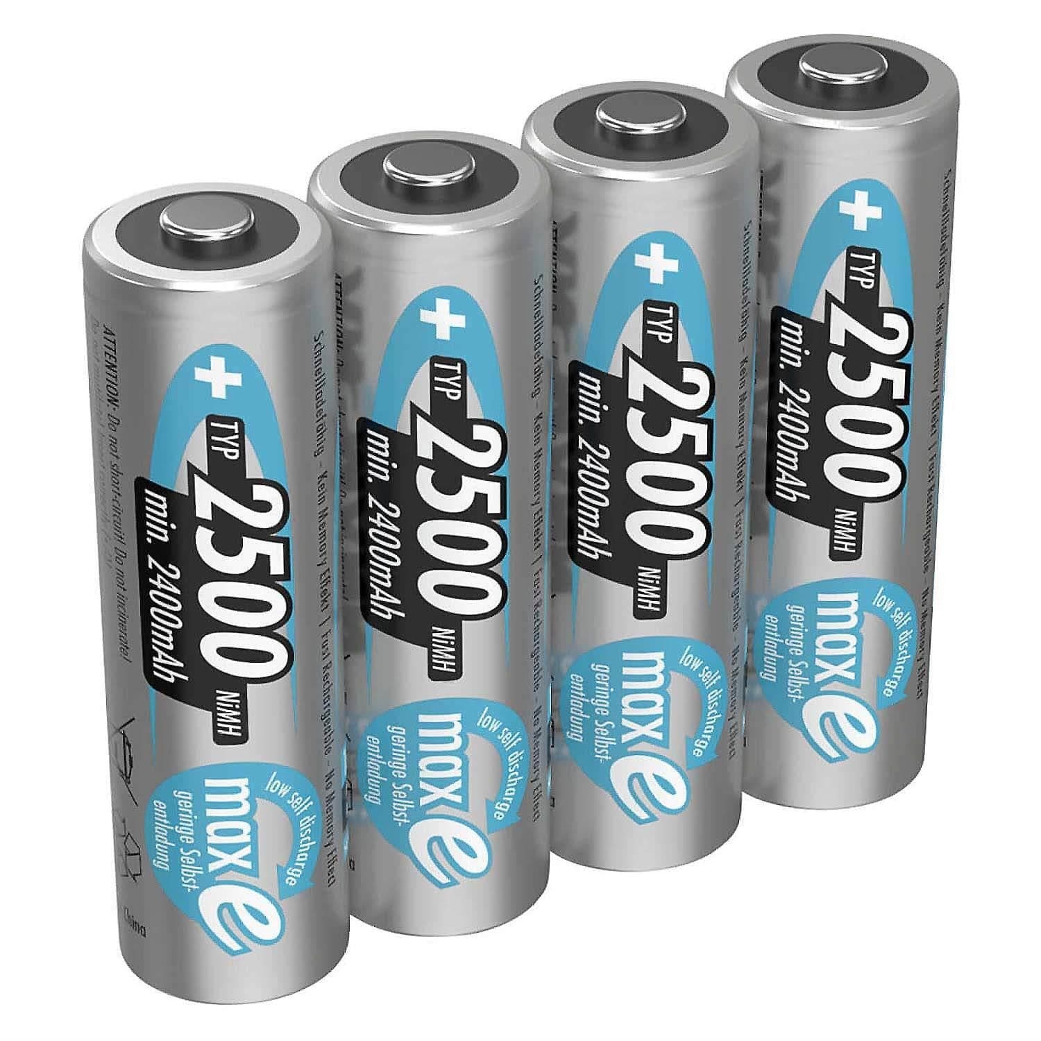 2500mAh NiMH Rechargeable AA Batteries (4-Pack)