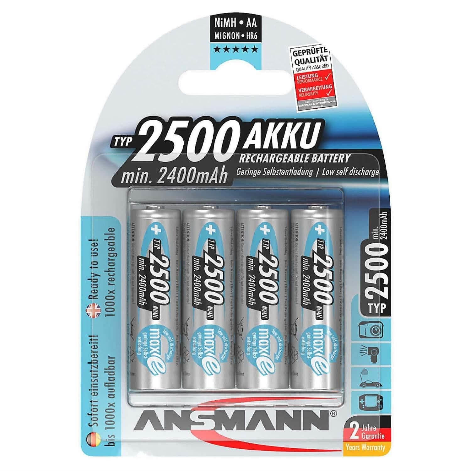 2500mAh NiMH Rechargeable AA Batteries (4-Pack) - The Pi Hut