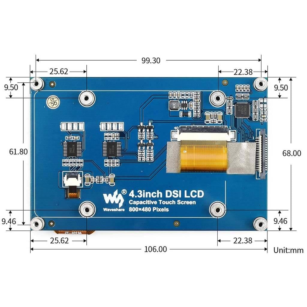 4.3" DSI Capacitive Touchscreen Display for Raspberry Pi (800x480) - The Pi Hut