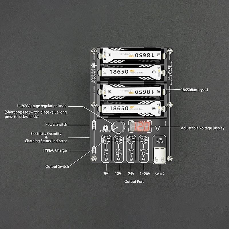 6-Way Adjustable DC Regulated Power Supply for 18650 Batteries - The Pi Hut