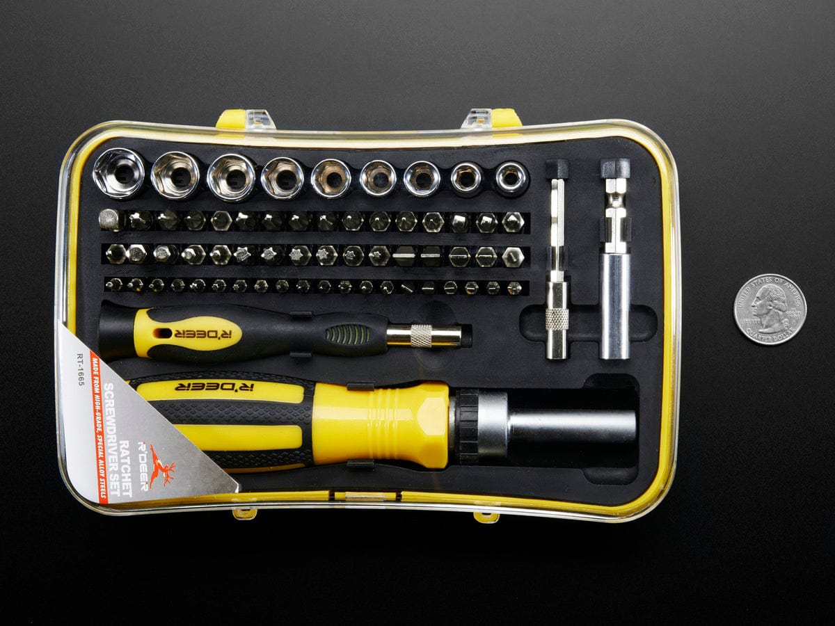 65 Piece Ratchet Screwdriver and Tool Bit Set - The Pi Hut