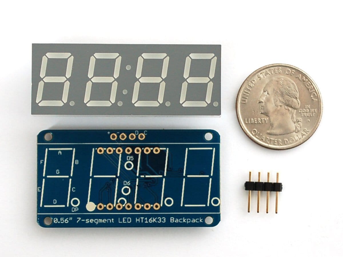 Adafruit 0.56" 4-Digit 7-Segment Display w/I2C Backpack - Blue - The Pi Hut