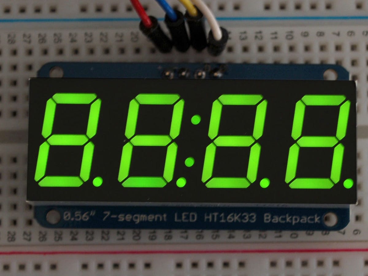 Adafruit 0.56" 4-Digit 7-Segment Display w/I2C Backpack - Green - The Pi Hut