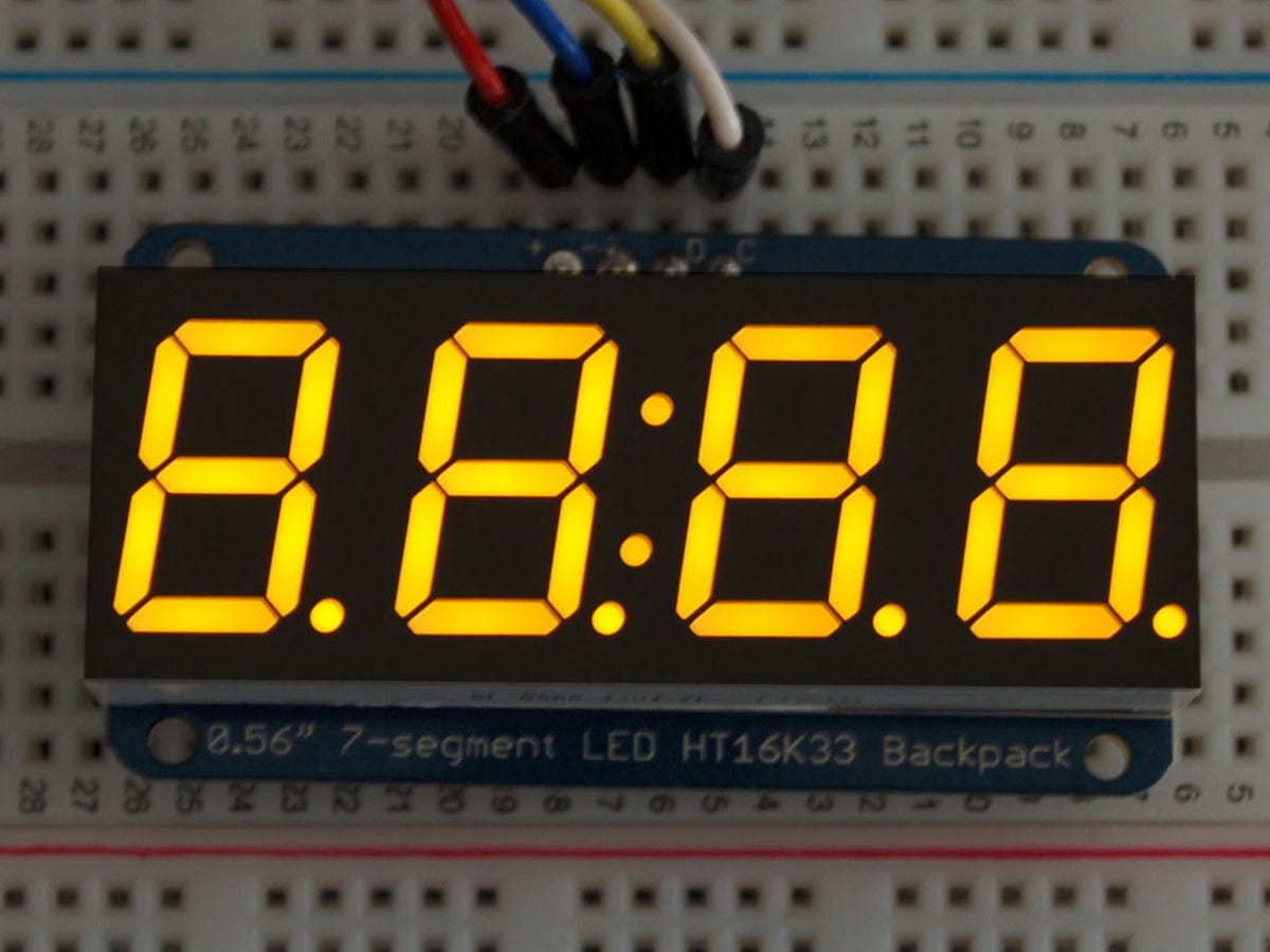 Adafruit 0.56" 4-Digit 7-Segment Display w/I2C Backpack - Yellow - The Pi Hut