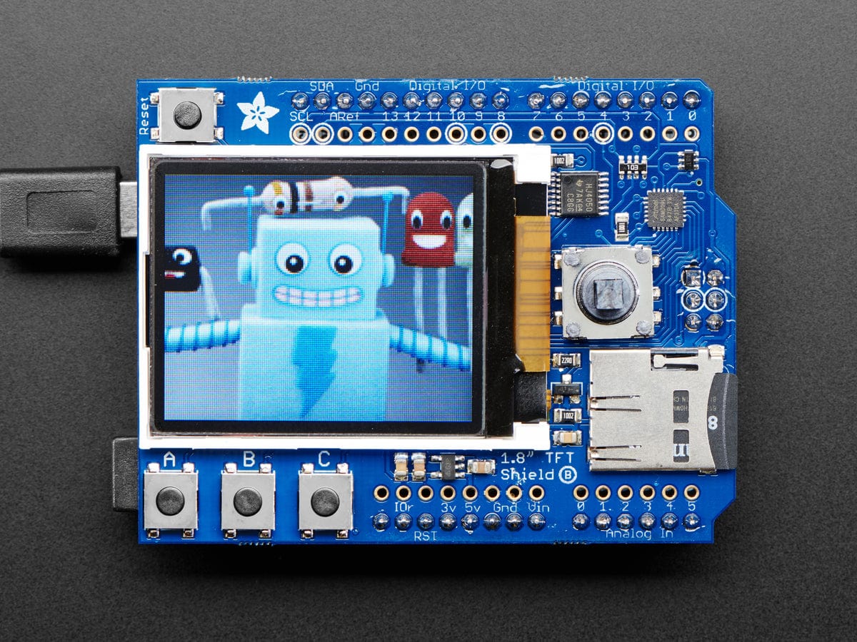 Adafruit 1.8" Color TFT Shield w/microSD and Joystick (v 2) by Adafruit - The Pi Hut