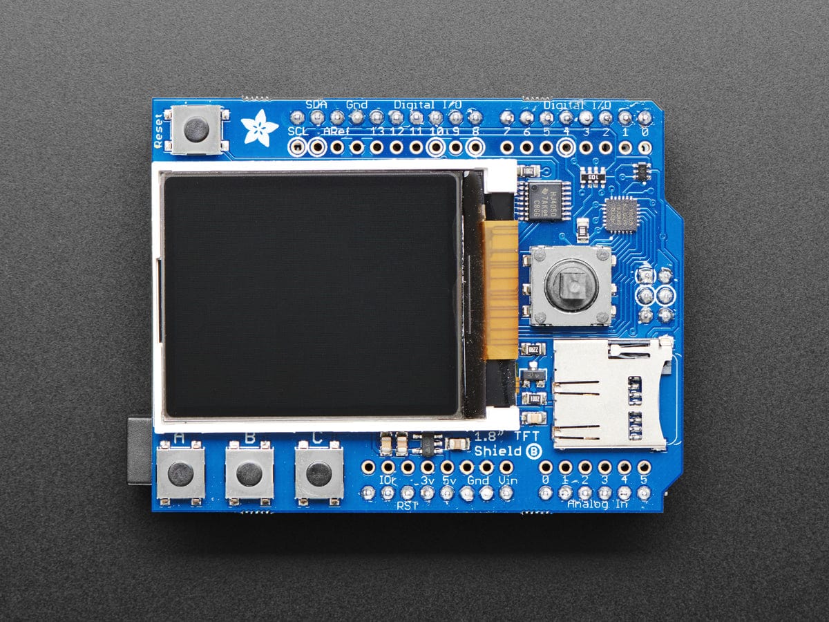 Adafruit 1.8" Color TFT Shield w/microSD and Joystick (v 2) by Adafruit - The Pi Hut