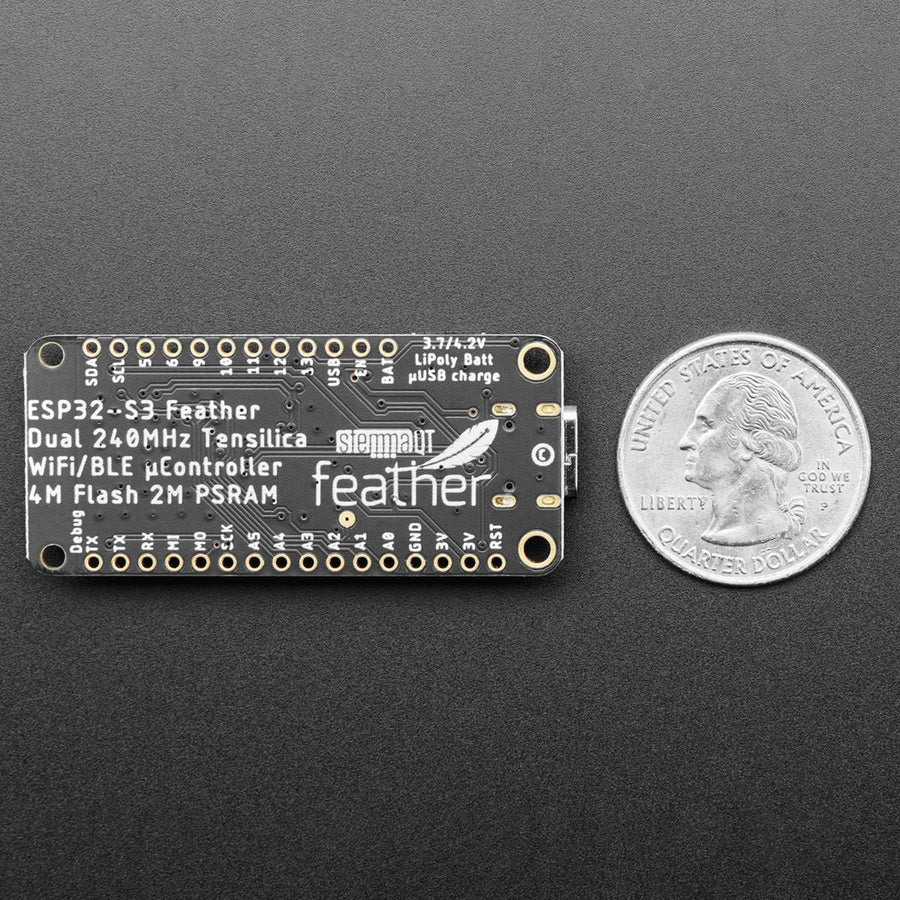Scheda Adafruit ESP32-S3 Feather – 4MB Flash, 2MB PSRAM, WiFi, BLE, USB-C, STEMMA QT, Per IoT E Dispositivi Portatili