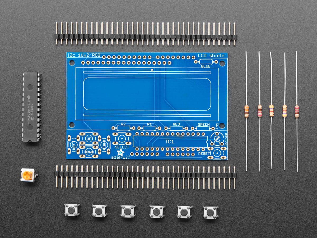 Adafruit I2C Controlled + Keypad Shield Kit for 16x2 LCD - The Pi Hut