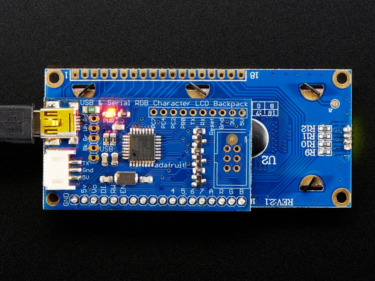 Adafruit USB + Serial LCD Backpack Add-On with Cable - The Pi Hut