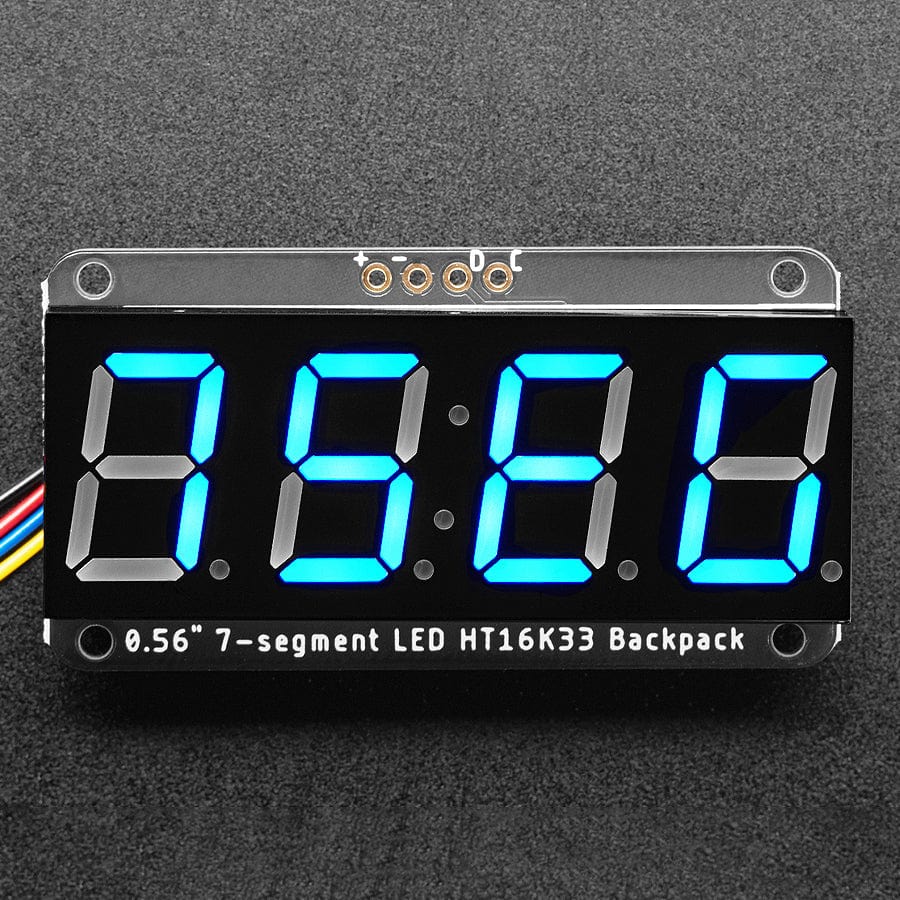 Assembled Adafruit 0.56" 4-Digit 7-Segment Display - w/ I2C Backpack QT - Blue - The Pi Hut