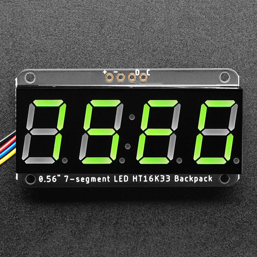 Assembled Adafruit 0.56" 4-Digit 7-Segment Display - w/ I2C Backpack QT - Green - The Pi Hut