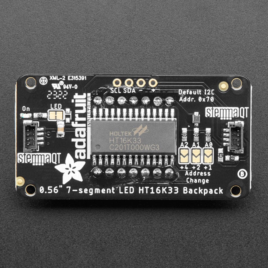 Assembled Adafruit 0.56" 4-Digit 7-Segment Display - w/ I2C Backpack QT - Green - The Pi Hut