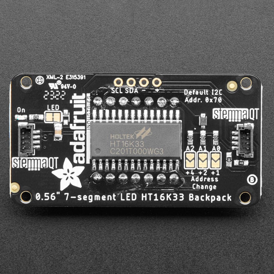 Assembled Adafruit 0.56" 4-Digit 7-Segment Display - w/ I2C Backpack QT - Red - The Pi Hut