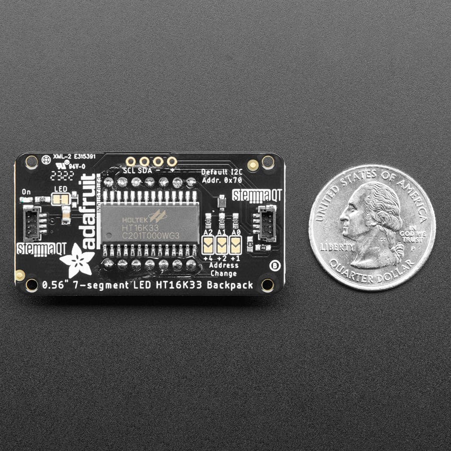 Assembled Adafruit 0.56" 4-Digit 7-Segment Display - w/ I2C Backpack QT - Red - The Pi Hut