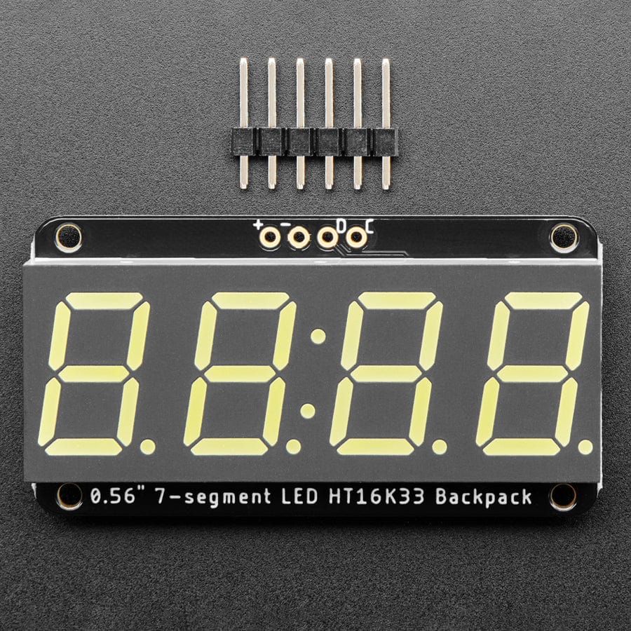 Assembled Adafruit 0.56" 4-Digit 7-Segment Display - w/ I2C Backpack QT - White - The Pi Hut