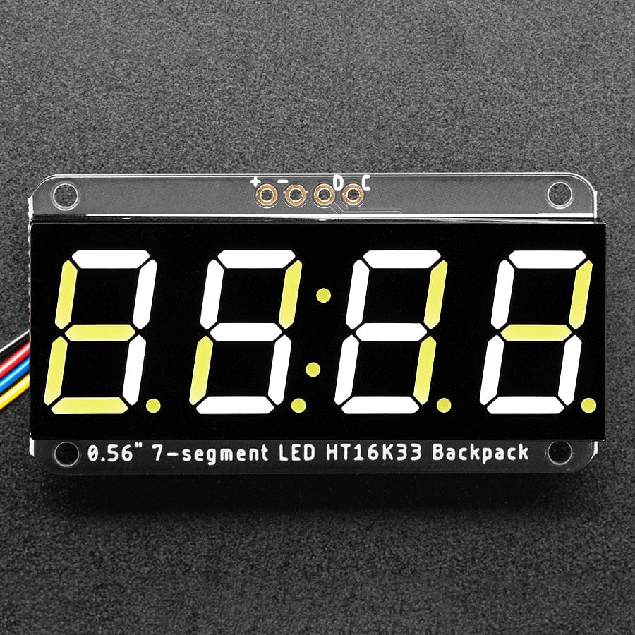 Assembled Adafruit 0.56" 4-Digit 7-Segment Display - w/ I2C Backpack QT - White - The Pi Hut