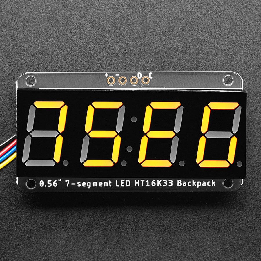 Assembled Adafruit 0.56" 4-Digit 7-Segment Display - w/ I2C Backpack QT - Yellow - The Pi Hut