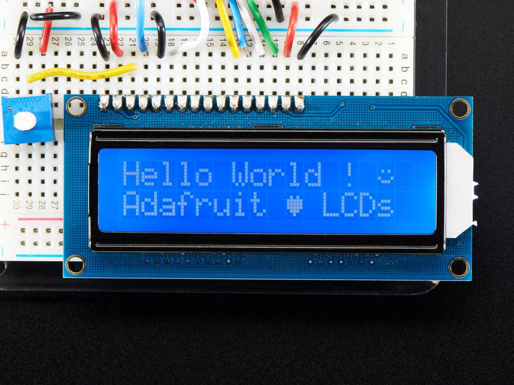 Assembled Standard LCD 16x2 + extras - White on Blue - The Pi Hut