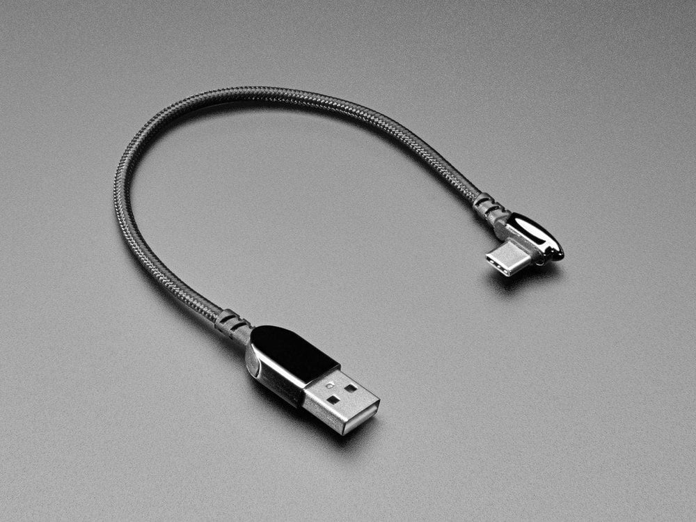 Black Woven Right Angle USB C to USB A Cable - 0.2m long - The Pi Hut