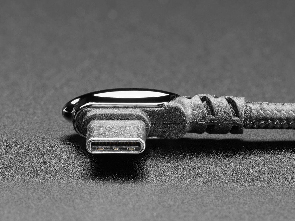 Black Woven Right Angle USB C to USB A Cable - 0.2m long - The Pi Hut