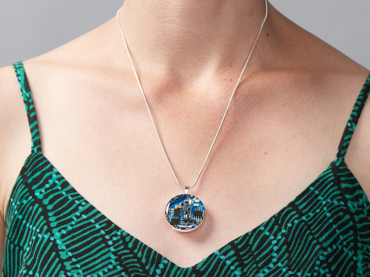 Blue Circuit Board Pendant Necklace with Silver Chain - The Pi Hut