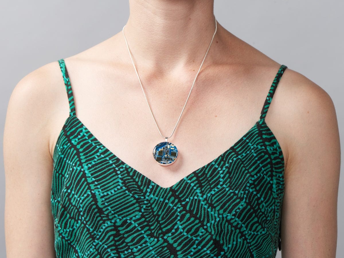 Blue Circuit Board Pendant Necklace with Silver Chain - The Pi Hut