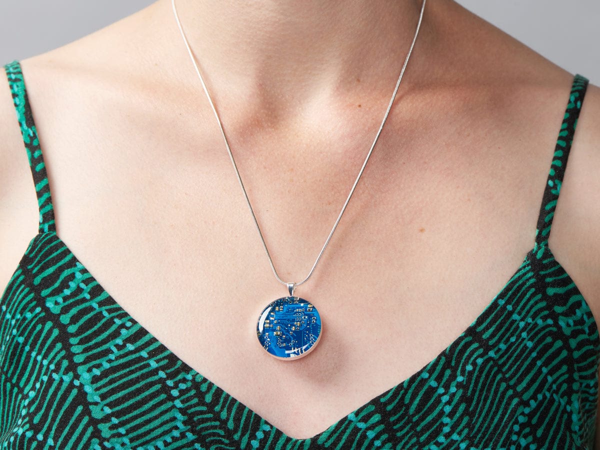 Blue Circuit Board Pendant Necklace with Silver Chain - The Pi Hut